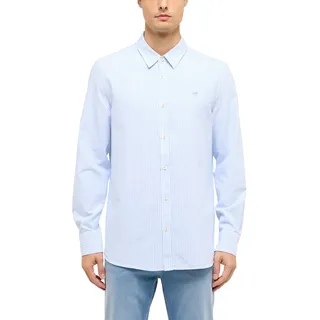 Langarmhemd MUSTANG "Herren Style Edinburg", Herren, Gr. XL, US-Größen, blau 12801, Twill, 100% Baumwolle, gestreift, regular fit, Hemden Langarmhemd