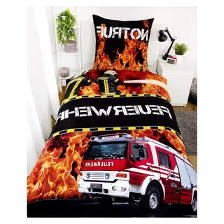 Bettwäsche-Set Young Collection, Feuerwehr Wendemotiv, Bettbezug 135 x 200 cm, Kopfkissenbezug 80 x 80 cm, Baumwolle/Renforcé, Bunt