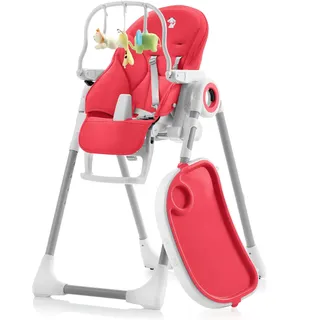 Sweety Fox Hochstuhl Baby mit Liegefunktion - Verstehllbar und Klappbar, Kinderstuhl mit Sicherheitsgurt - Mitwachsender Kinderhochstuhl 6 Monaten bis 3 Jahren, max. 15 kg - Rot