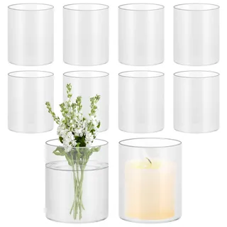 Oungy 8 Stück Glaszylinder für Kerzen, Glasvase Kleine 10cm Hoch, Klar Glasvase Zylinder, Rund Glaszylinder mit Boden, Kerzengläser Kleine Glasvasen für Home Office Dekor Glas Tischdeko (10 X 8,5 cm)