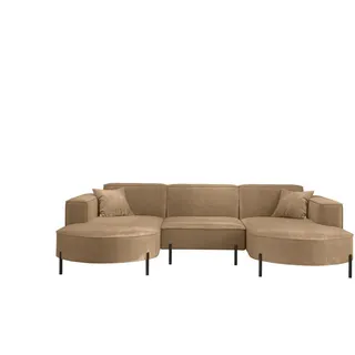 Fun Möbel Wohnlandschaft U-Form Sofa VALENCIA in Stoff Noel Braun - Braun