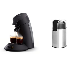 Philips Senseo Original Plus Kaffeepadmaschine & Amazon Basics – Elektrische Kaffeemühle, Edelstahl