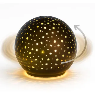 Formano LED Deko-Kugel Drehend Schwarz - 15cm Glaskugel Timer 6h/18h Weihnachten Deko - Mattes Farbglas und winterlichen Sterne-Dekor - Herbst Winter Weihnachtsdeko für Tisch Regal Fensterbank