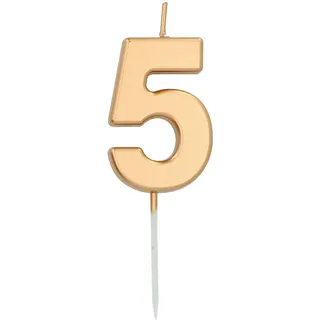 Folat 24145 Kuchen Kerze Ziffer/Zahl 5 Gold - 5 cm Geburtstagskerzen für Geburtstag, Geburtstagsdeko, für Kinder Partys, Hochzeiten, Firmenfeiern, Jubiläen