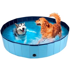 maxxpro Hundepool - 160 x 30 cm - Große Hunderassen - Faltbar - Anti-Rutsch-Boden - mit Entleerungsventil - Blau