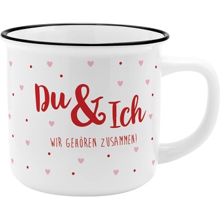 GRUSS & CO GRUSS CO Becher "Du & Ich" | New Bone China Porzellan, Emaille-Optik, 35 cl | Geschenk, Valentinstag | 47518