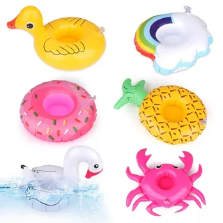 Tikplus Getränkehalter Pool, 6-teiliges,Aufblasbare Pool Getränkehalter Schwimmend, Mini Badewannenhalter für Bierflasche Sektglas Sommer Gadgets