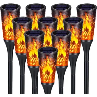 Moxled 10 Stück Solarlampen für Außen - 12 LED Solarleuchten Garten mit Realistischer Flammeneffekt, IP65 Wasserdicht Gartenfackeln Solar für Außen, Hinterhöfe, Gärten, Rasen Beleuchtung