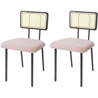 Mendler 2er-Set Esszimmerstuhl HWC-K88, Lehnstuhl Stuhl, Holz Poly-Rattan Metall Bouclé - Stoff/Textil rosa
