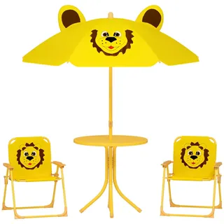 aiyaplay 4 tlg. Kindersitzgruppe Garten Kindersitzgarnitur mit Sonnenschirm Klappstühle , Gelb , Metall , Freizeit & Co, Gartenspielzeug, Spielhäuser