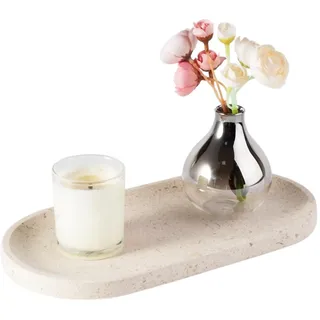 Erongoo Natürlicher Marmor Tablett, Badezimmer Tablett, Oval Marble Tray Kosmetiktabletts, Deko Tablett für Wohnzimmer Schlafzimmer Bad Waschtische und Küchen, Dekotablett für Kerzen Schmuck, Beige