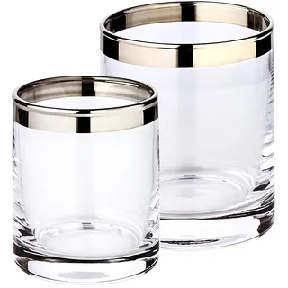 EDZARD 2er Set Windlicht Molly, mundgeblasenes Kristallglas mit Platinrand, Höhe 8 cm, Durchmesser 7 cm und Höhe10 cm, Durchmesser 8,5 cm