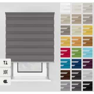 Estika Doppelrollo mit Bohren 120x150 cm Farbe: Dunkelgrau, Rollo Deckenmontage und Wandmontage Fenster rollos für innen, Jalousien Fenster, Tür Rollo