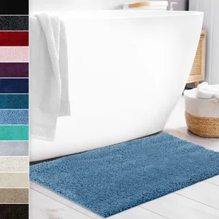 Floordirekt Badematte Sky Soft | Eckig & Rund | Badezimmerteppich | Extra flauschig | rutschfest & Schnell trocknend | Viele Farben & Größen (50 x 60 cm, Hellblau)