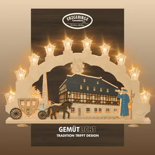 Weigla Schwibbogen »Zwönitz, Lichterbogen aus Holz, Fachwerkhaus«, Erzgebirge garantiert, Weihnachtsdeko Innen, Weihnachtsbeleuchtung, bunt