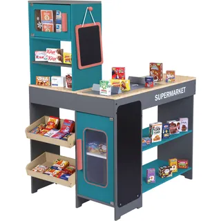 Tanner Kaufladen »Moderner Supermarkt« inkl. 40 Kaufladenminiaturen; aus Holz; FSC® - schützt Wald, blau