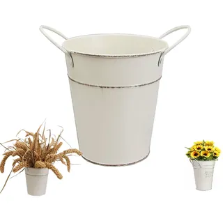 Eisen Blume Eimer, Blumentopf Shabby, Landhausstil Deko Vase, für Garten Blumenarrangement, Wohnzimmer Ornament, Kleinteile Lagern (Vintage-Beige)