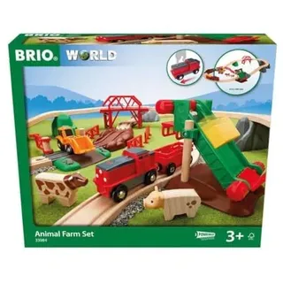 BRIO 33984 - Bauernhof Set - Holzeisenbahn mit Bauernhof, Tieren und Holzschienen - Kleinkinderspielzeug empfohlen ab 3 Jahren & Bahn 33402 - Mittleres Schienensortiment