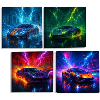 Leseogye 4er-Pack Supercar-Rennposter, Auto Poster, Supersportwagen Car Poster, Hochwertige Supersportwagen Wall Art für Garage Büro Jugendzimmer Deko, Ideal für Motorsport Fans