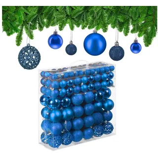 Relaxdays Weihnachtskugeln im 150er Set, Blau,Silber