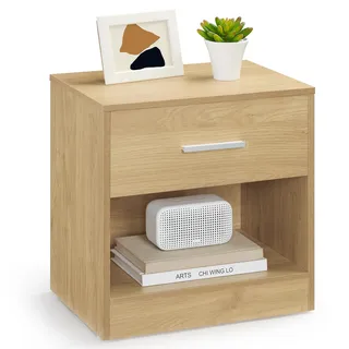 VASAGLE Nachttisch, Beistelltisch, mit Schublade, Griff, offenes Fach, Couchtisch, für Schlafzimmer, Wohnzimmer, strohgelb LET619Y70