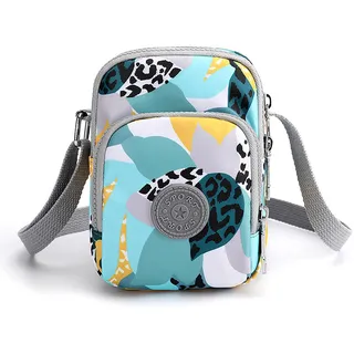 Long Keeper Handytasche Zum Umhängen Nylon Damen Umhängetasche Kleine Handytasche Mädchen Crossbody Handy Geldbörse Tasche Und Langer Riemen (Bunter Leoparden-Farbblock)