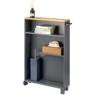 ELUNO Bad-Rollwagen, Küchen-Nischenwagen, Küchenwagen, Bad-Organizer mit 3 Ebenen, Holz, grau - Grau