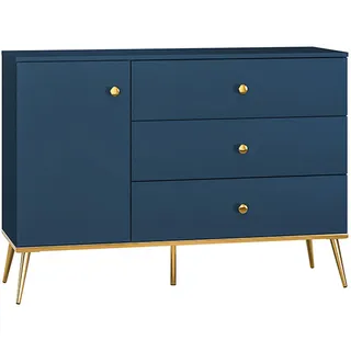 Feldmann-Wohnen Sideboard Blau, Holz, 1 Fächer, 3 Schubladen, Rechteckig, 120x85x40 cm, Wohnzimmer, Kommoden, Sideboards,