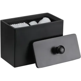 Luxspire Wattestäbchen Behälter & Wattepadspender, 2 Fächer Wattestäbchen Halter Spender Makeup Organizer Aufbewahrungsbox mit Deckel für Wattestäbchen Q-Tips Wattepads Baumwollbehälter, Matte Schwarz