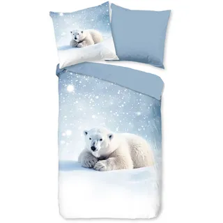 Good Morning Kinderbettwäsche »Esben« 2 Stk., tlg. Flanell, Biber, 135x200, Winter, Warm, Wendeoptik, Kind, Eisbär, blau, blau