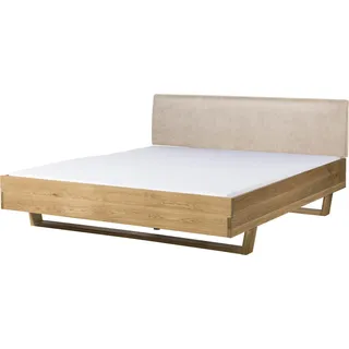 MASSIVMOEBEL24.DE Bett Fichte 160x200x85 natur gebeizt / geölt, Kopfteil beige FICHTELBERG #138 - Beige