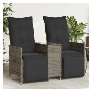 vidaXL Gartensofa 2-Sitzer Verstellbar mit Tisch  Grau