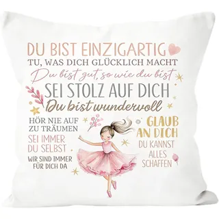 Geschenk Einschulung Mädchen - 45x45cm - Schulanfang Mädchen - Boho-Regenbogen Kissenbezug mit Inspirierenden Sprüchen - Mutmacher Geschenke für Frauen - Schultüte Füllen Ideen zum Schulanfang