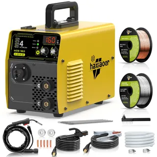 HAXIAOER 160A Schutzgas Schweißgerät MIG/MAG, 4 In 1 Inverter Schweissgerät | LED Licht, Kompakter Schweissgerä mit MIG/MAG/FLUX/MMA E-Hand Lift WIG für Profis & Home DIY