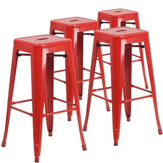 Flash Furniture Lily Barhocker aus Metall, kommerzielle Qualität, 76,2 cm hoch, rückenfrei, für drinnen und draußen, mit quadratischem Sitz, Rot, 4 Stück