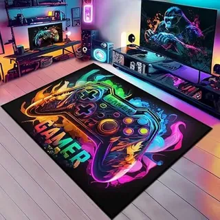 Suserritbcho Game Controller Bereich Teppich, Gamer rutschfeste Fußmatte,Spielkonsole Dekoration, Waschbar für Jungen Schlafzimmer Wohnzimmer Dekor, 160 x 240 cm, E