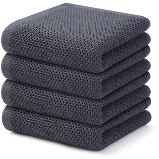 Kitinjoy Küchentücher aus 100% Baumwolle, Waffelgewebe, 4 Stück, superweiche und saugfähige Küchentücher zum Trocknen von Geschirr, Küchenhandtücher, 33 x 71 cm, Dunkelgrau
