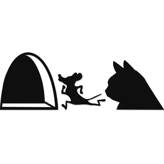 easydruck24de Aufkleber Mauseloch Maus mit Katze I schwarz glänzend I 8 cm I Wandtattoo I selbstklebend I Heim-dekoration I Mausaufkleber I you0148