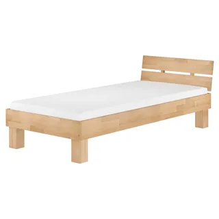 Buchebett massiv natur Einzelbett 90x200 Holzbett Bettrahmen Zubehör wählbar V-60.86-09Rollrost und Matratze inkl. - Naturbelassen