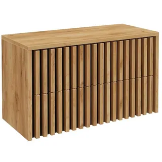 Lomadox Waschbeckenunterschrank 100 cm für Aufsatzwaschbecken LUCCA-107 in Eiche Nb. mit Lamellenfroten, B/H/T: 101/62,5/45,5 cm