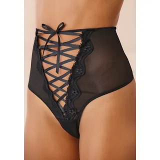 High-Waist-String PETITE FLEUR GOLD, Damen, Gr. 48/50, schwarz, Netz, Obermaterial: 90% Polyamid, 10% Elasthan, Unterhosen High-Waist-String, mit Ouvert-Öffnung, Topseller