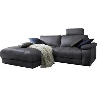 KAWOLA Sofa LOLA Ecksofa Leder schwarz mit motorischer Relaxfunktion Recamiere links - Schwarz