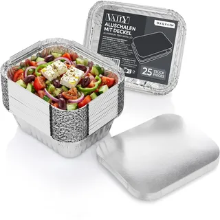 Vaily Aluschalen mit Deckel 420 ml 25er Pack - Alu Grillschale, Auflaufform, Tropfschale für Grill und Backofen zum Backen und Braten 15 x 12 x 4 cm