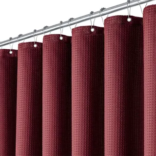 BTTN Duschvorhang Waffel 180x200 cm, Anti-Schimmel, Schwerer, innen mit wasserdichter Folie beschichtet, mit 12 Plastikhaken, gewichteter Polyester-Duschvorhänge für Badezimmer, Rot/Bordeaux