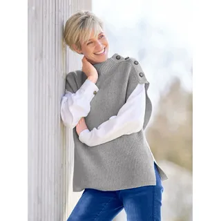 Pullunder HEINE "Pullunder", Damen, Gr. 50, grau (grau, meliert), 100% Baumwolle, meliert, unifarben, Pullover Pullunder
