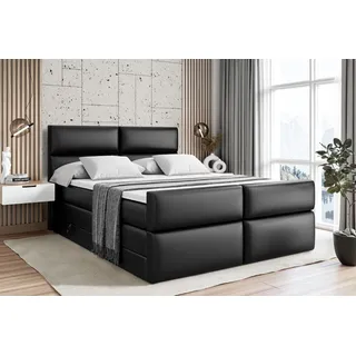 ALTDECOR Boxspringbett mit Fußteil, 2 Matratzen und Topper - 180x200 cm - BOXI3-Z KING - Schwarz Kunstleder - Polsterbett mit, H3- und H4- Matratzen, Bettkasten und Lattenrost, Bett mit Stauraum - Schwarz