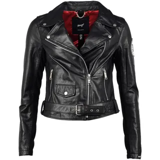 Bikerjacke MAZE "Lederjacke Cypress", Damen, Gr. L, schwarz (schwarz, weiß), Obermaterial: 100% Lammleder LEL. Futter: 100% Polyester PES., Jacken Bikerjacke