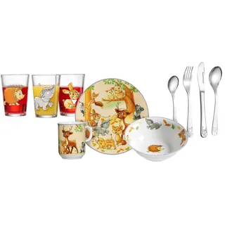 Ritzenhoff & Breker Kindergeschirr-Set Waldtiere mit Besteck und Trinkgläsern, 10-teilig, Porzellan