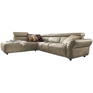 KAWOLA Sofa Riso Ecksofa mit motorischer Sitztiefenverstellung Leder grau Recamiere links - Grau