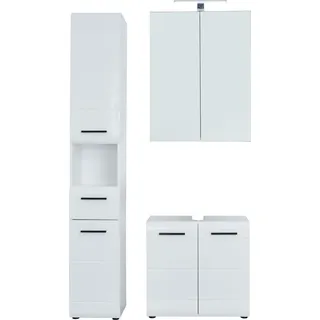 trendteam Bad 3-teilige Kombination Skin/Gloss/Line Weiß Nachbildung/Weiß Hochglanz Tiefzieh 115 x 182 x 31 cm - Weiß